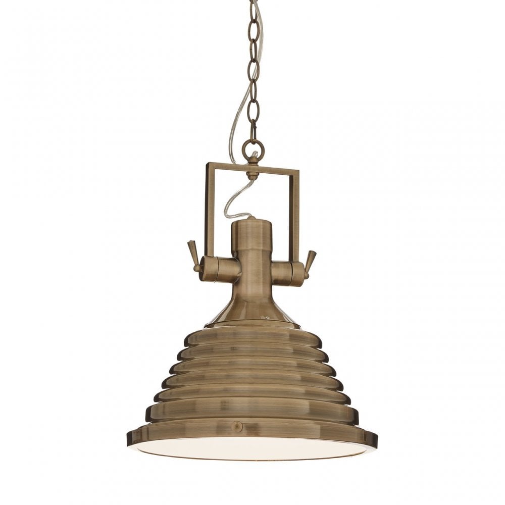 Luthor Medium Antique Brass Pendant Light, Chrome, Glass, Iron, Brass