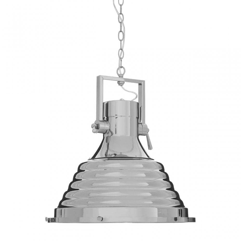 Luthor Large Nickel Pendant Light, Glass, Iron, Silver