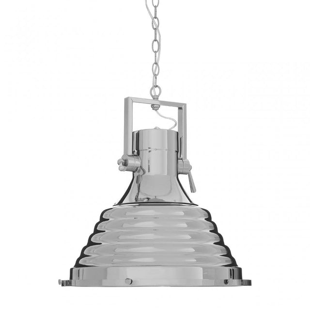 Luthor Large Nickel Pendant Light, Glass, Iron, Silver