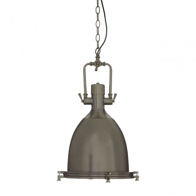 Luthor Large Gunmetal Pendant Light, Glass, Iron, Grey