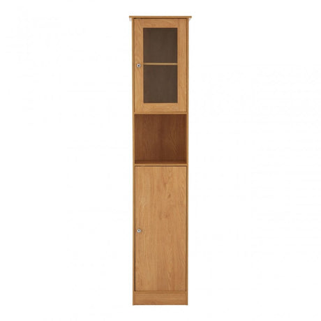 Portland Floor Standing Cabinet, Glass, Melamine, Oak Veneer, Particle Board, Natural
