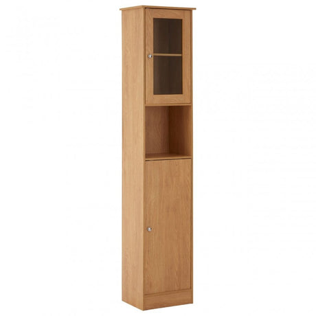 Portland Floor Standing Cabinet, Glass, Melamine, Oak Veneer, Particle Board, Natural