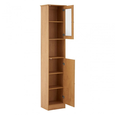 Portland Floor Standing Cabinet, Glass, Melamine, Oak Veneer, Particle Board, Natural