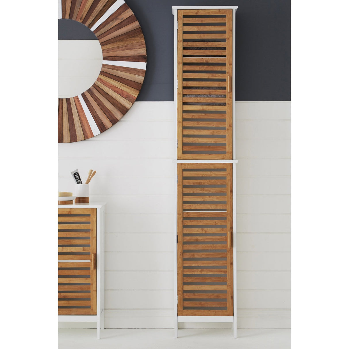 Floorstanding Cabinet, Bamboo, Particle Board, Melamine, White