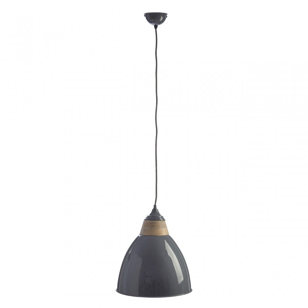 Oslo Large Pendant Light, Iron, Wood, Grey