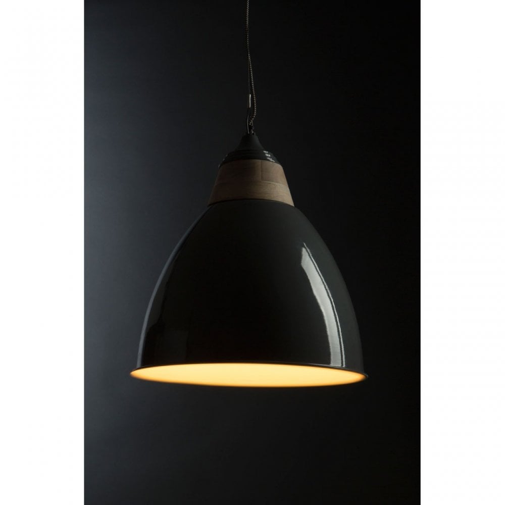 Oslo Large Pendant Light, Iron, Wood, Grey