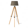 Tripod Grey Shade Floor Lamp with EU Plug, Wood, Grey
