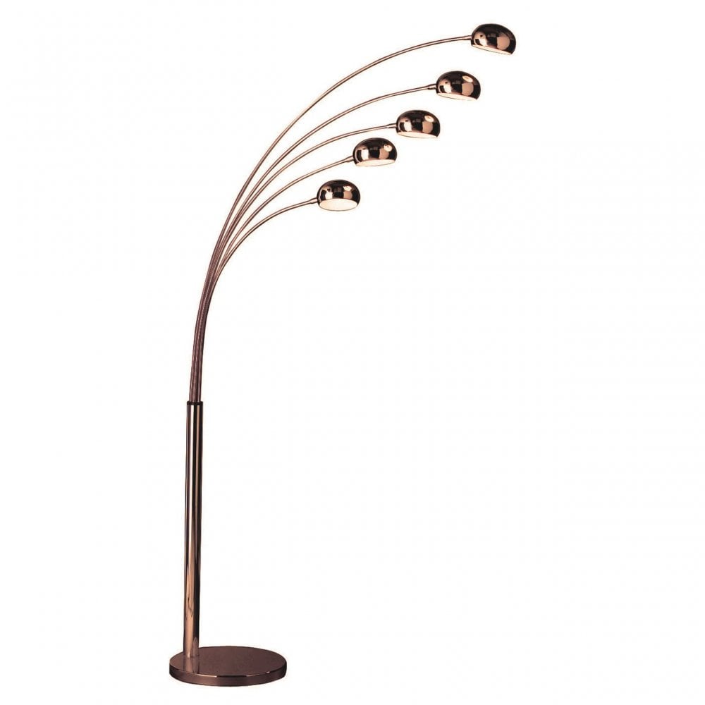Zeus Floor Lamp W / 5 Arced Lights, Marble, Copper
