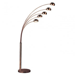 Zeus Floor Lamp W / 5 Arced Lights, Marble, Copper