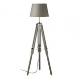 Jasper Floor Lamp, Chromed Fabric, Wood, Grey