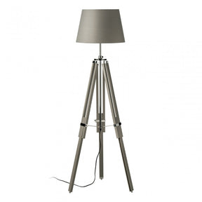 Jasper Floor Lamp, Chromed Fabric, Wood, Grey