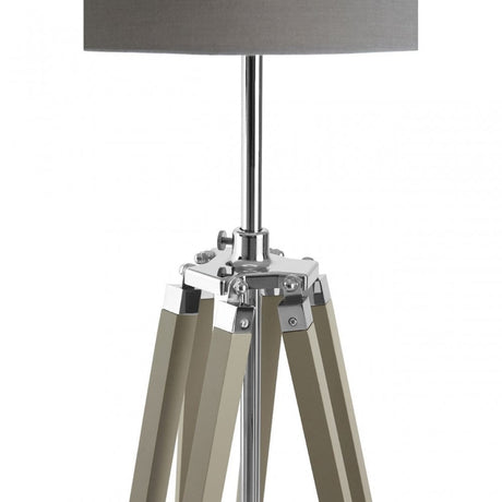 Jasper Floor Lamp, Chromed Fabric, Wood, Grey