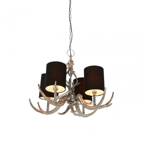 4 Light Rockclif Rockclif Antler Chandelier, Aluminium, Nickel, Silver