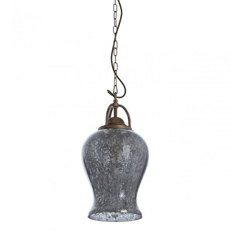 Terina Antique Silver Finish Pendant Light, Iron, Mirrored Glass, Silver