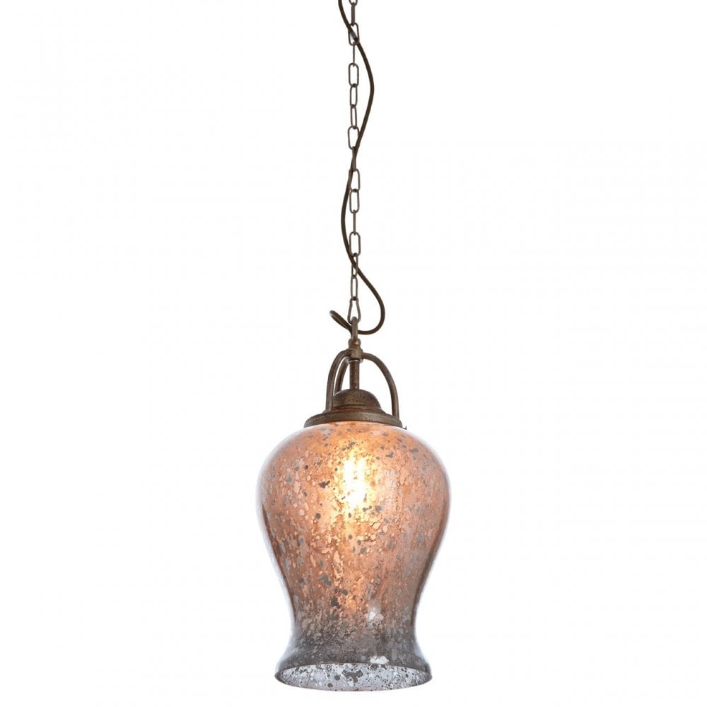Terina Antique Silver Finish Pendant Light, Iron, Mirrored Glass, Silver