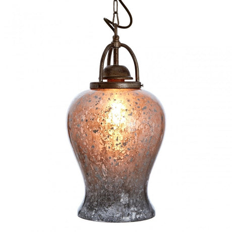 Terina Antique Silver Finish Pendant Light, Iron, Mirrored Glass, Silver