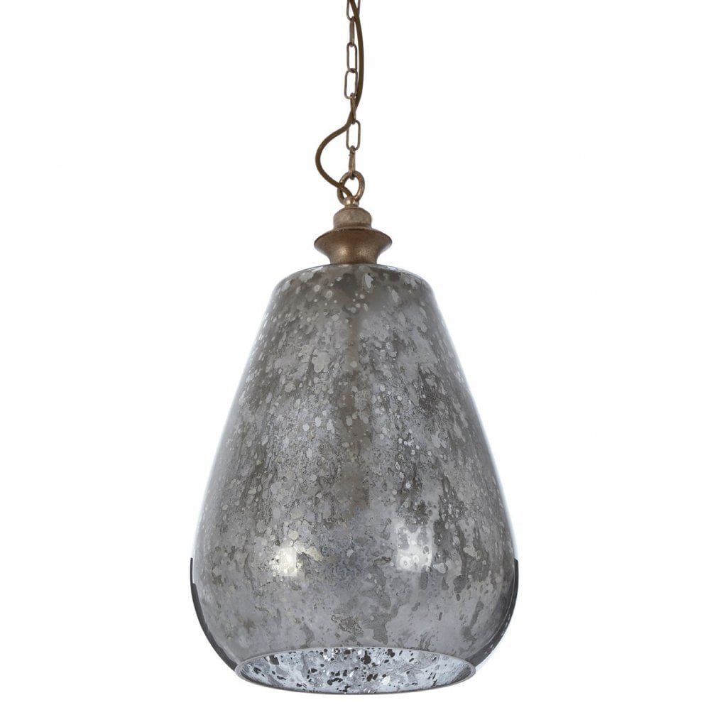 Terina Large Pendant Light, Iron, Mirrored Glass, Silver