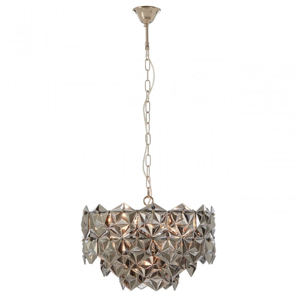 Rydello Smoked Grey Glass Chandelier, Iron, Nickel, Grey