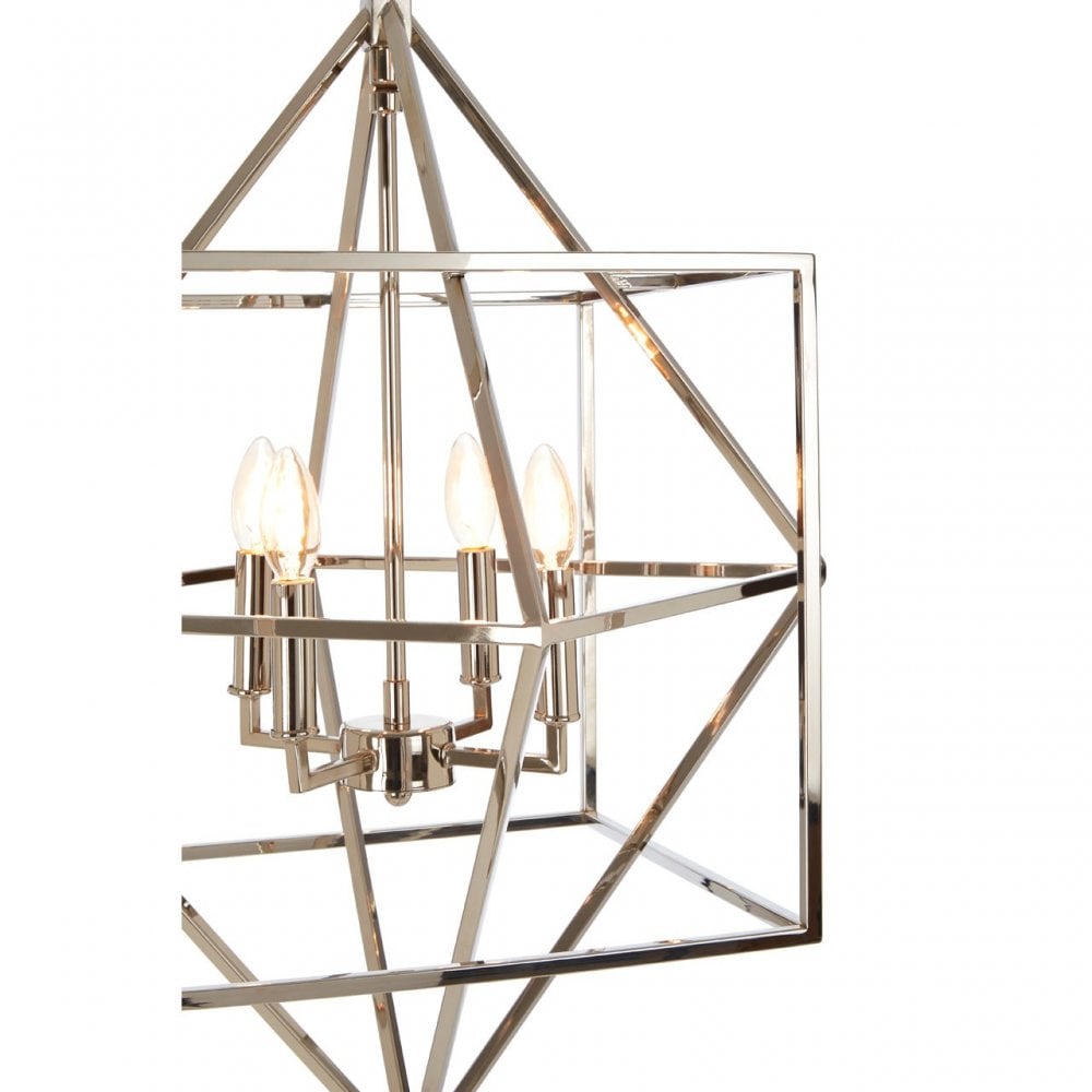 Kamara Square Design Chandelier, Stainless Steel, Silver