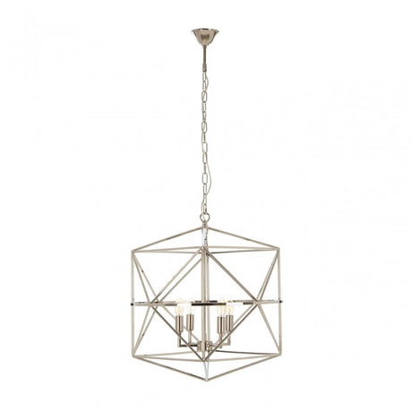 Kamara Hexagonal Chandelier, Stainless Steel, Silver
