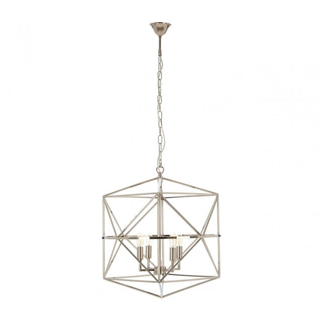 Kamara Hexagonal Chandelier, Stainless Steel, Silver