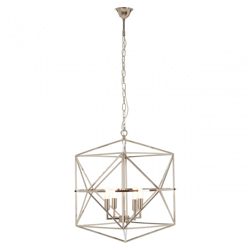 Kamara Hexagonal Chandelier, Stainless Steel, Silver