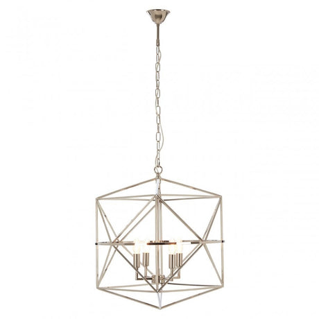Kamara Hexagonal Chandelier, Stainless Steel, Silver