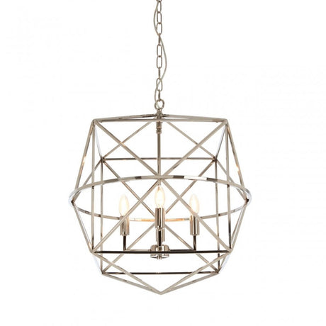 Kamara Hexagonal Chandelier, Stainless Steel, Silver