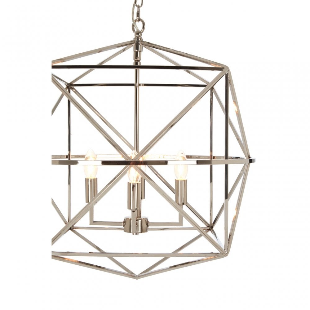 Kamara Hexagonal Chandelier, Stainless Steel, Silver