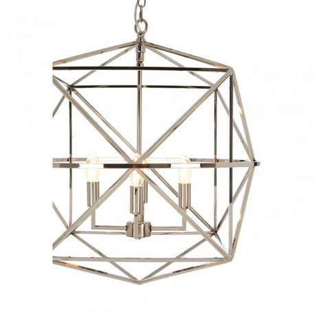 Kamara Hexagonal Chandelier, Stainless Steel, Silver