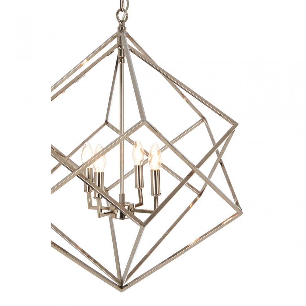Kamara Double Box Design Chandelier, Stainless Steel, Silver