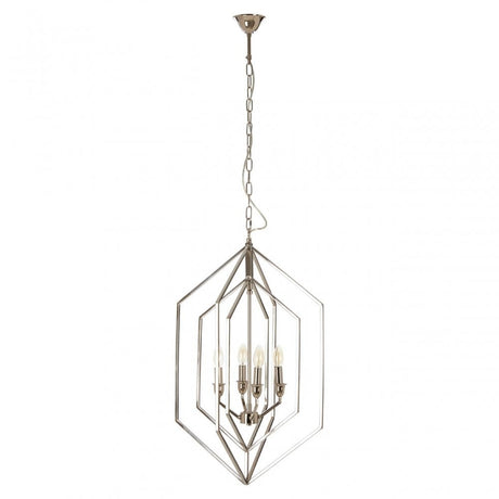 Venice Hexagonal Chandelier, Stainless Steel, Silver