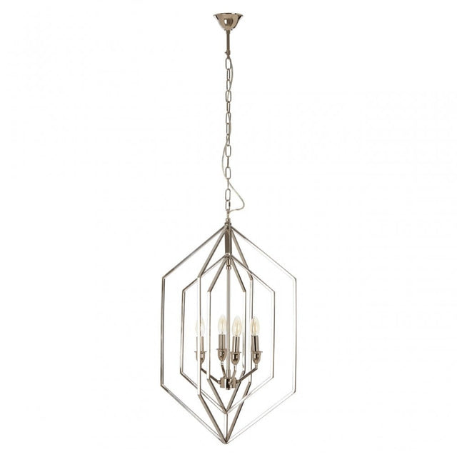 Venice Hexagonal Chandelier, Stainless Steel, Silver