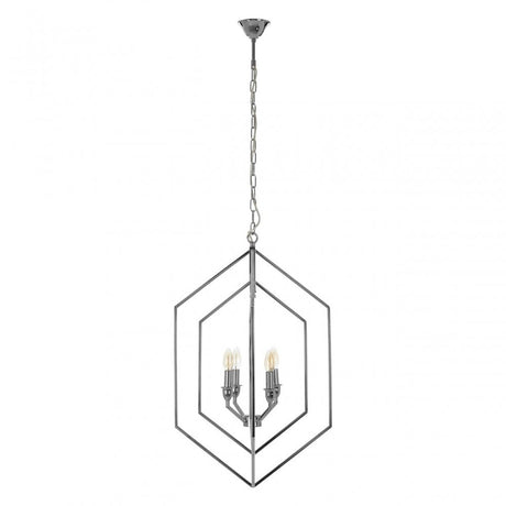 Venice Hexagonal Chandelier, Stainless Steel, Silver