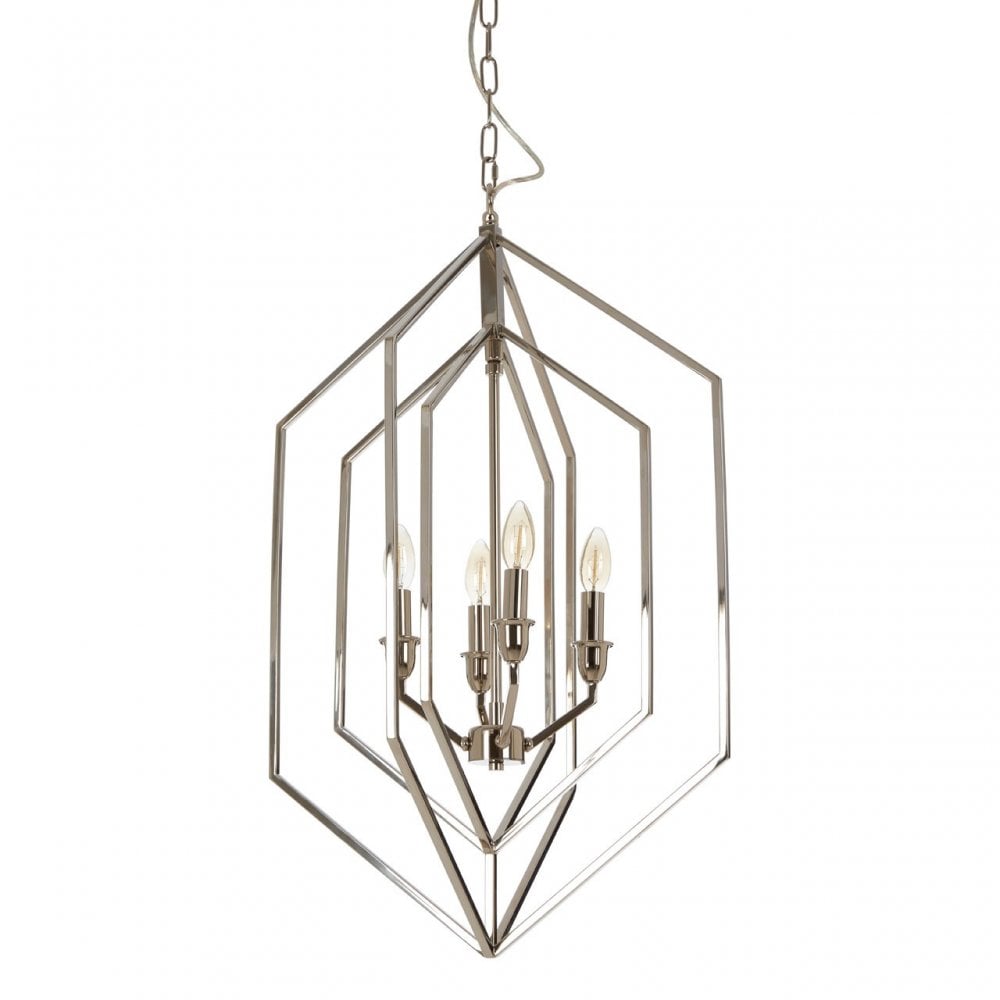 Venice Hexagonal Chandelier, Stainless Steel, Silver