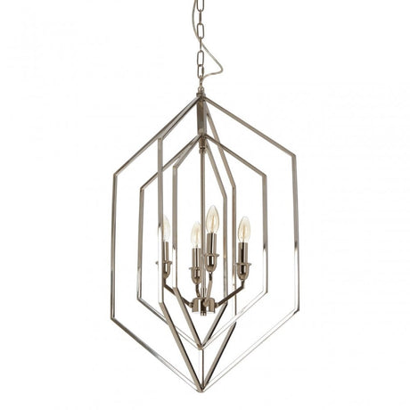 Venice Hexagonal Chandelier, Stainless Steel, Silver