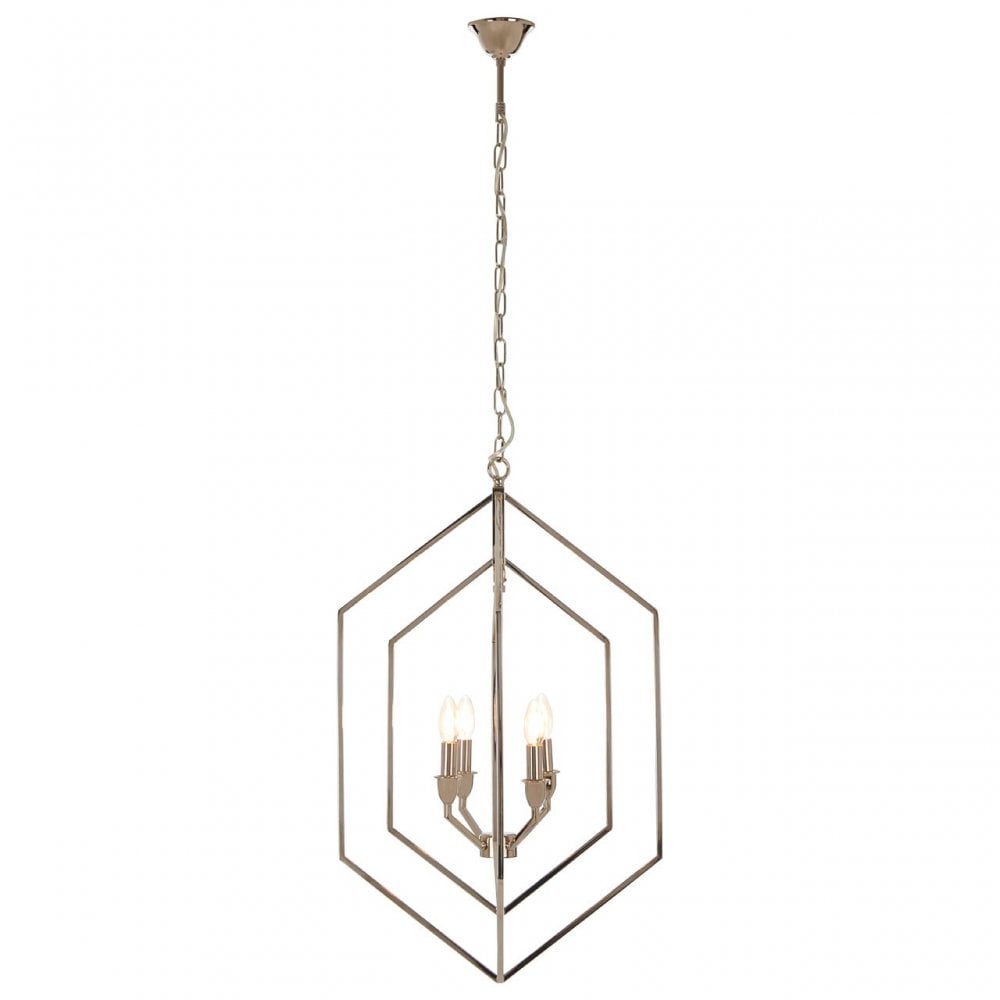 Venice Hexagonal Chandelier, Stainless Steel, Silver
