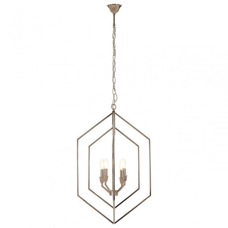 Venice Hexagonal Chandelier, Stainless Steel, Silver
