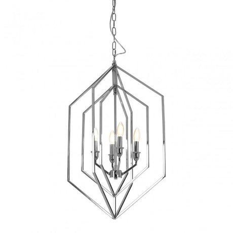 Venice Hexagonal Chandelier, Stainless Steel, Silver