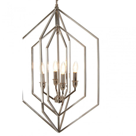 Venice Hexagonal Chandelier, Stainless Steel, Silver