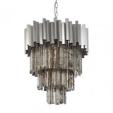 Lustra Large Nickel Painted Chandelier, Iron, Mirrored Glass, Silver