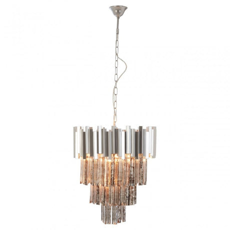 Lustra Large Nickel Painted Chandelier, Iron, Mirrored Glass, Silver