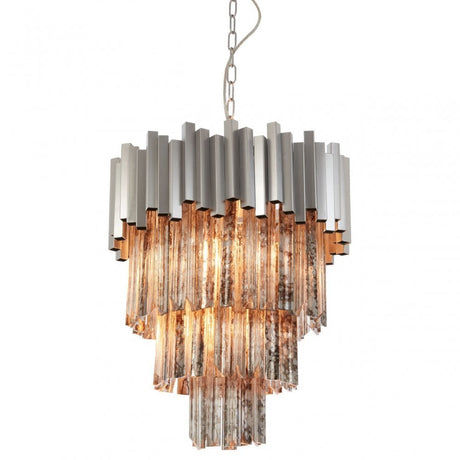 Lustra Large Nickel Painted Chandelier, Iron, Mirrored Glass, Silver