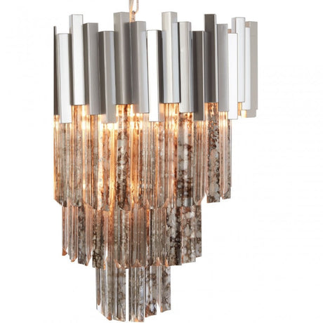 Lustra Large Nickel Painted Chandelier, Iron, Mirrored Glass, Silver