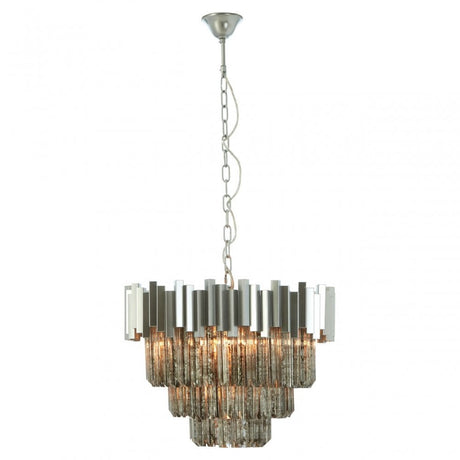 Lustra Small Nickel Painted Chandelier, Iron, Mirrored Glass, Silver