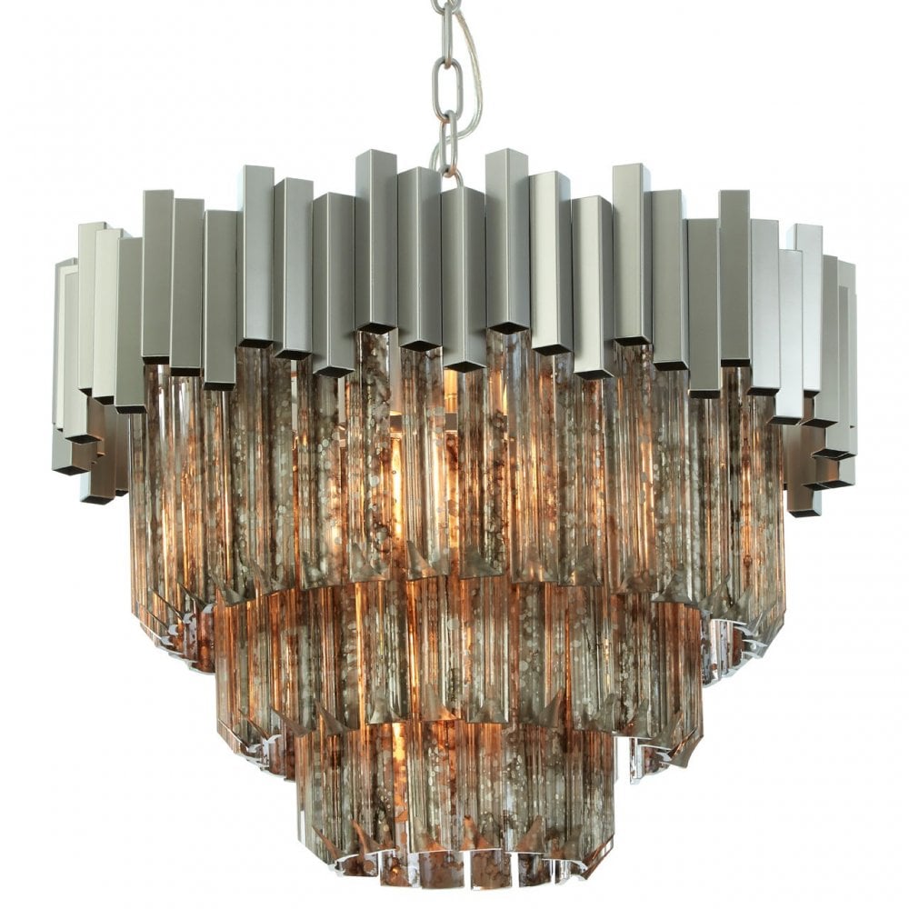 Lustra Small Nickel Painted Chandelier, Iron, Mirrored Glass, Silver