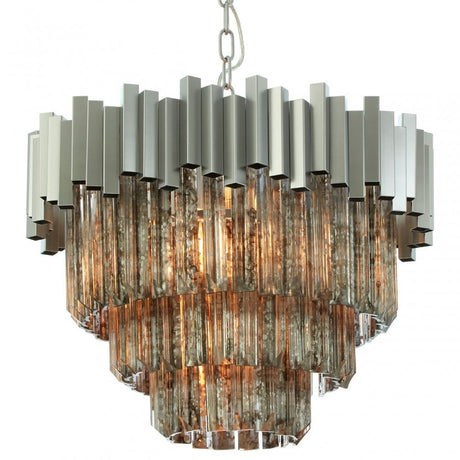 Lustra Small Nickel Painted Chandelier, Iron, Mirrored Glass, Silver