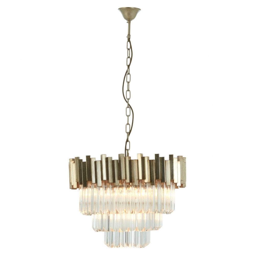 Lustra Large Silver Finish Chandelier, Glass, Iron, Silver