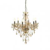 Murano 8 Bulb Chrome / Cognac Glass Chandelier, Chrome, Glass, Iron, K9 Crystal, Silver