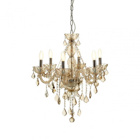 Murano 8 Bulb Chrome / Cognac Glass Chandelier, Chrome, Glass, Iron, K9 Crystal, Silver